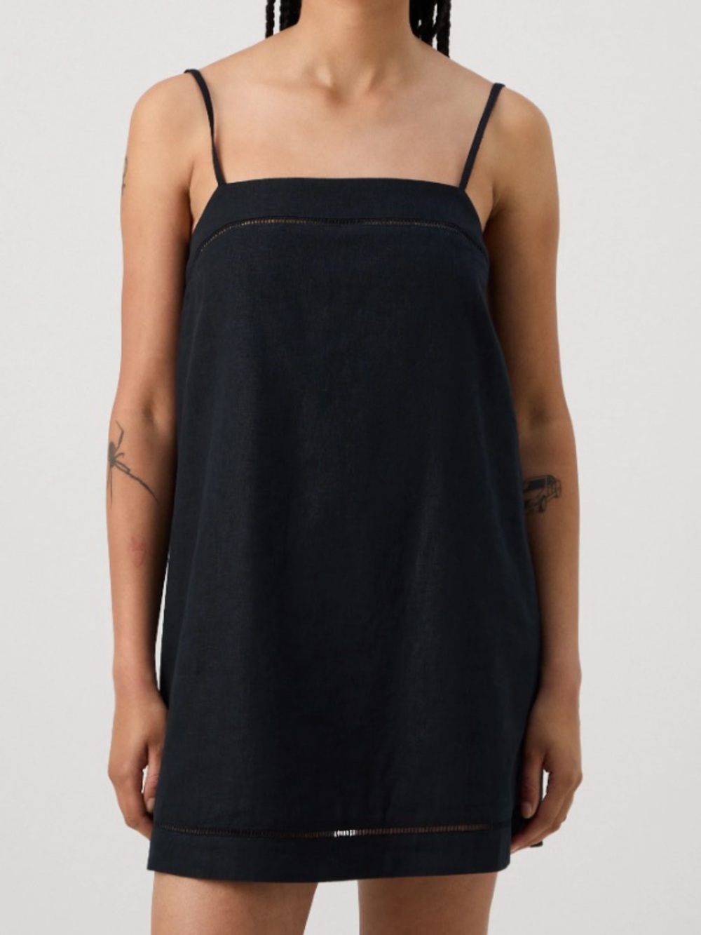 Abercrombie & Fitch Linen Cotton Trapeze Skort Day Mini Black Dress pockets - Picture 2 of 9